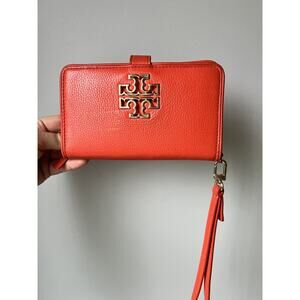 Tory Burch Orange Leather Britten Smartphone Wristlet